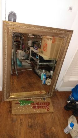 40 inch length 30 inch width. Beautiful hand maid vintage mirror was handed down from generations but I no longer enjoy the vintage style.