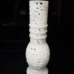10" Carved White Alabaster Vase
