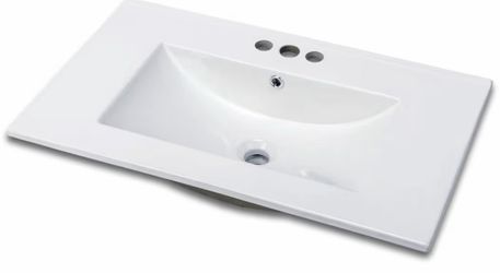 30-inch sink, white Ceramic vanity, 18.25-inch rectangular single sink, glossy finish
