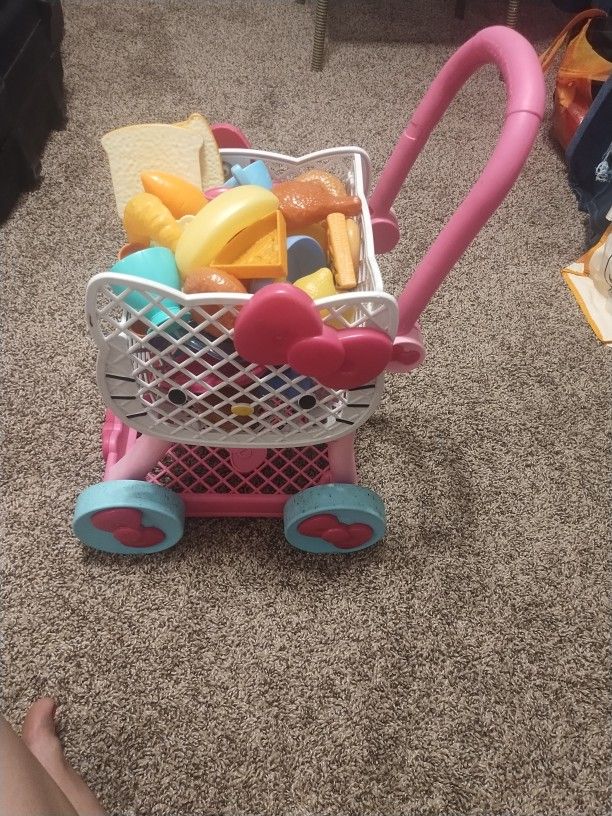Hello Kitty Shopping Cart With Toy Dishes