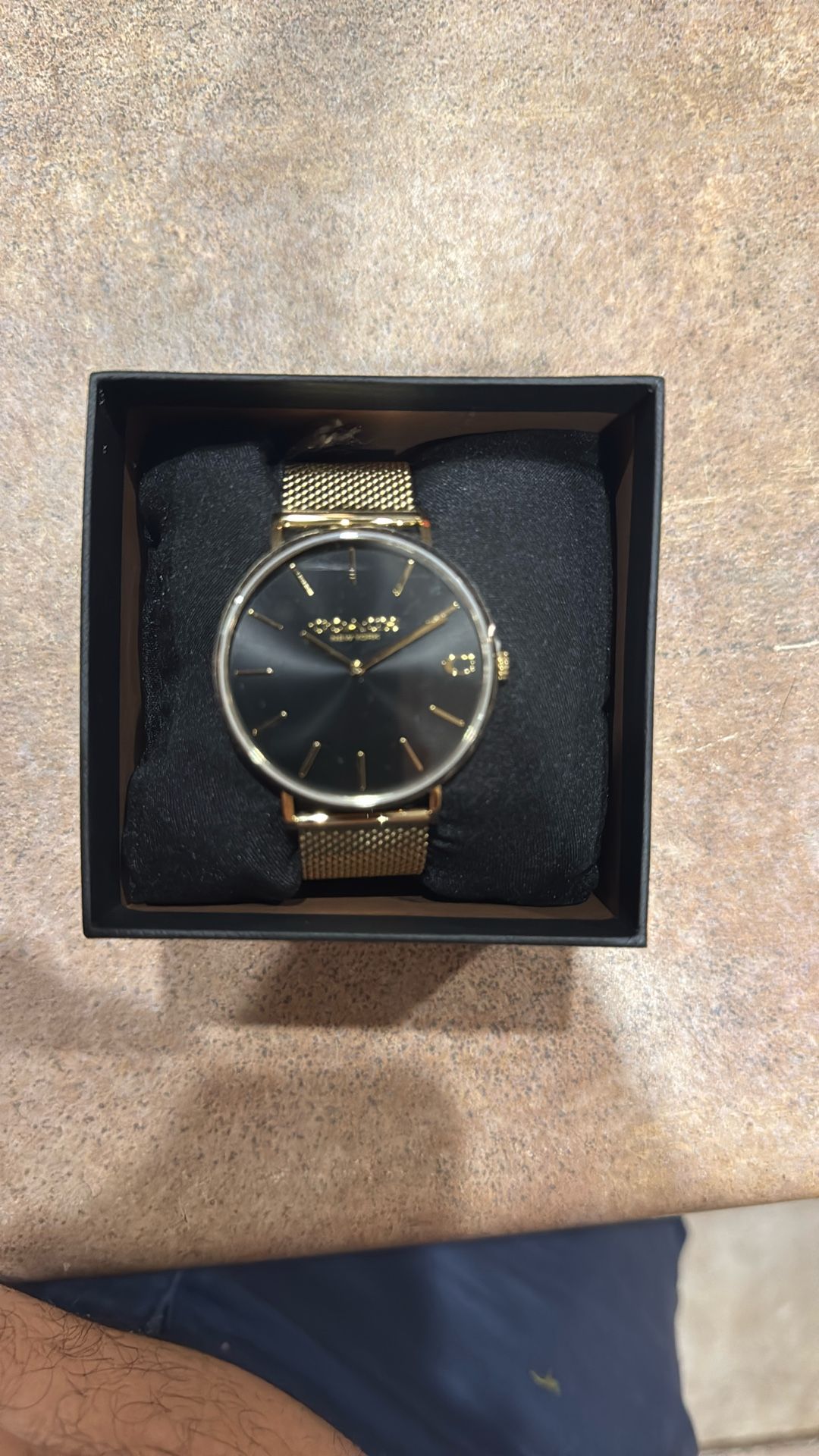 Coach Charles Black Dial Gold Mesh Bracelet Watch for Men