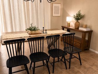 Set of 4 Solid Wood Black Windsor Dining Chairs | Farmhouse Kitchen Chairs
