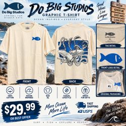Do Big Studios Fisch Octopus Graphic T-Shirt Men’s XL Cream 100% Cotton New