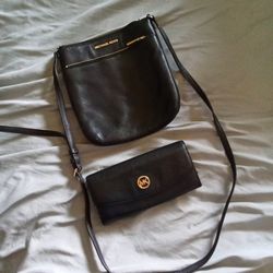 Michael Kors Purse And Wallet - Black Leather 