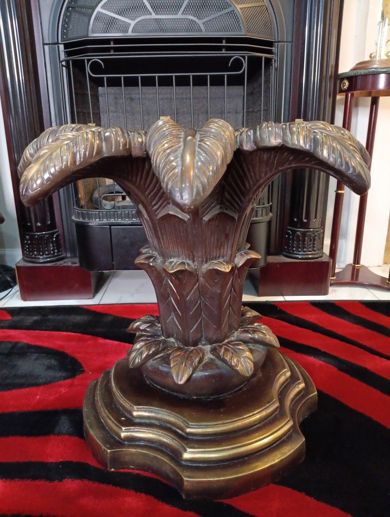 Vintage Handcrafted Bronze Palm Leaf Table Base 20"x23" Bronze-Coated Wood