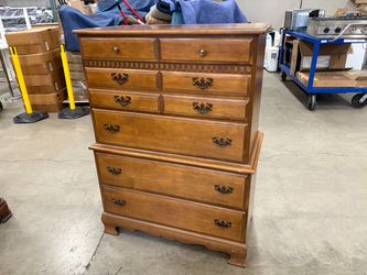  Vintage Wooden 5 Drawer Chest Style Dresser with Paneled Details