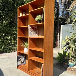 Danish Modern Mid Century Teak Double Bookshelf Wall Unit Cabinet Book Shelf Case