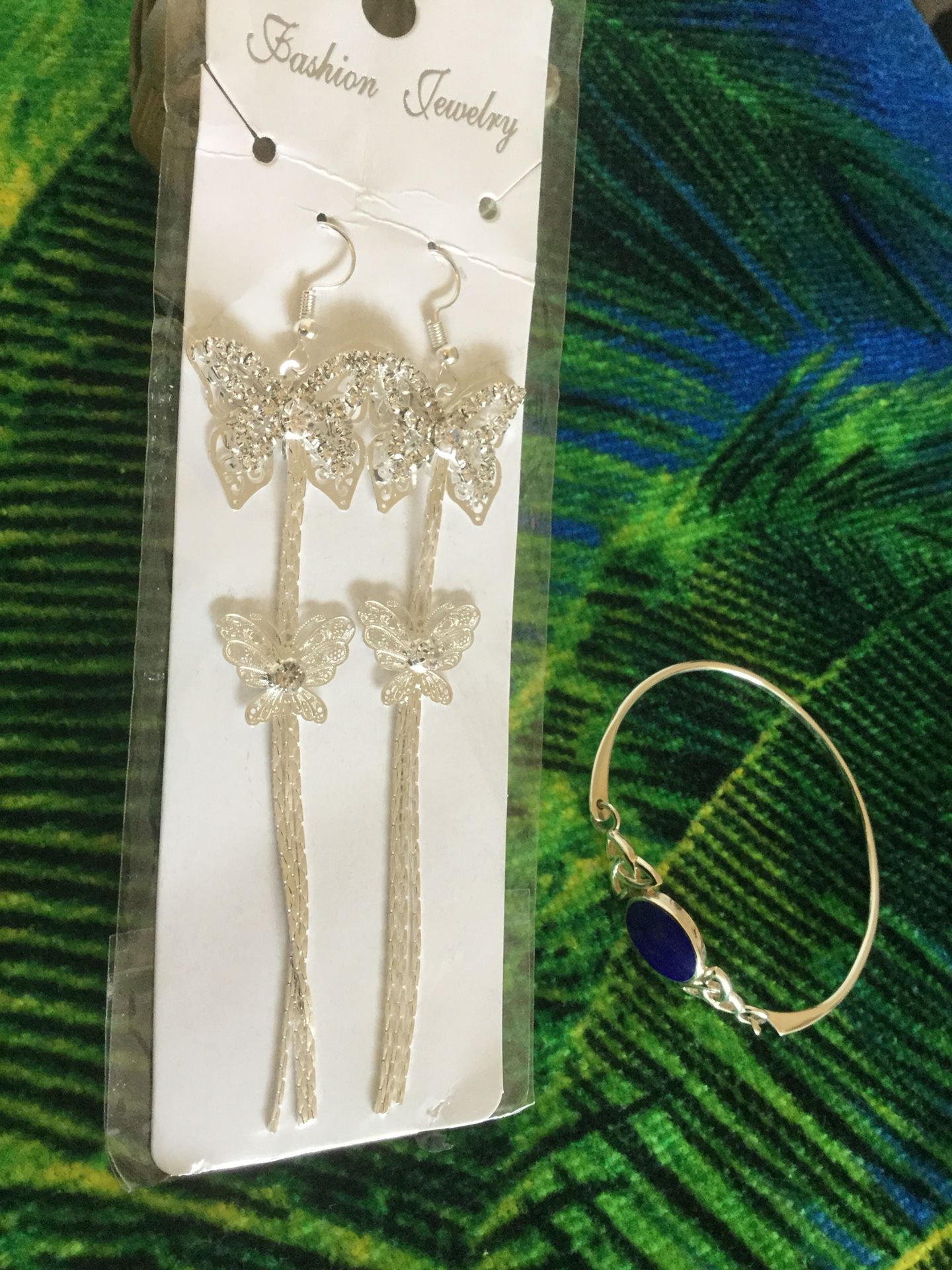 Long Silver butterfly earrings $20. 🌿🦋🌿 Lapis Gemstone Sterling Silver bracelet $30 💎 🌿🦋🌿💎