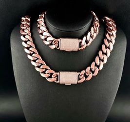 Rose Gold Cuban Link Chain and Bracelet Set