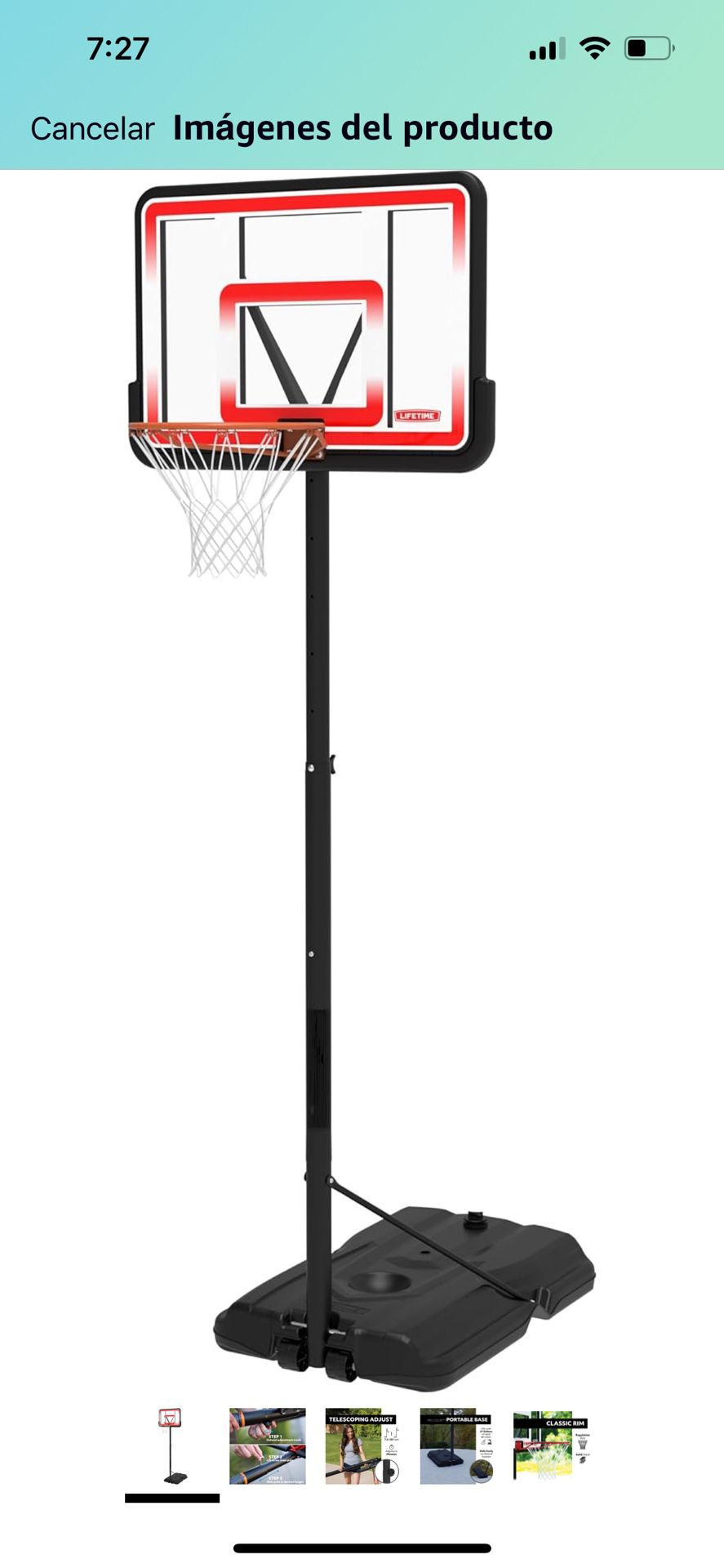 Lifetime 1269 Pro Court 44-Inch Backboard Height-Adjustable Portable Basketball Hoop.