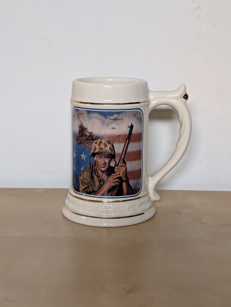 Vintage 1991 Republic Pictures John Wayne Sands Of Iwo Jima Stein Mug 6.5" tall