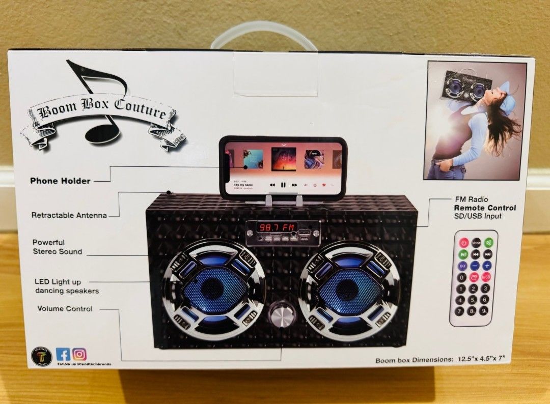Boombox Speaker with LED Lights -Bluetooth FM Radio