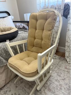 White Wood Glider Rocking Chair with Cushions