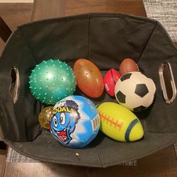 Lot Of 8 Small Balls And Basket Football Soccer 