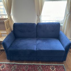 Blue Velvet Couch w/ Removable Cushions