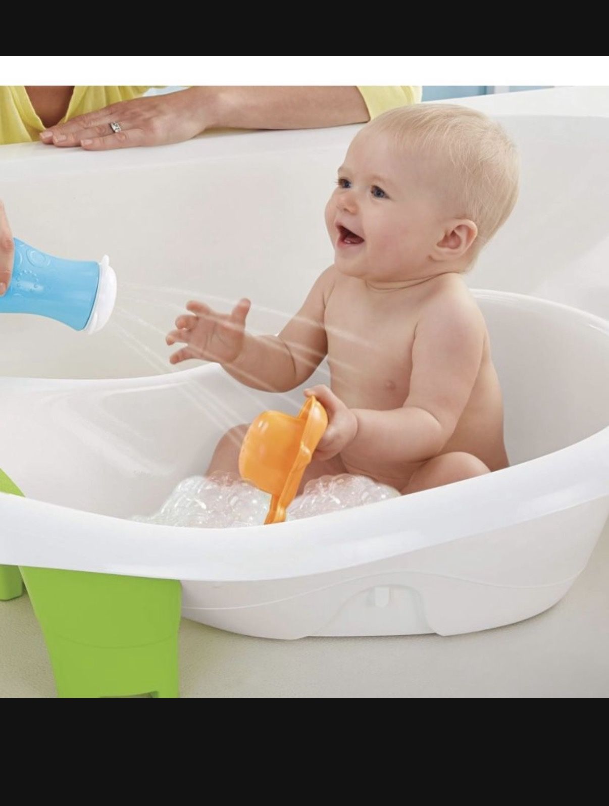 Fisher-Price Baby to Toddler Bath 4-In-1 Sling 'N Seat Tub with Removable Infant Support and 2 Toys, Green