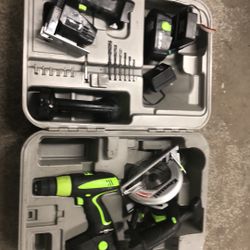 Kawasaki 4 Pieces with two battery 19.2 V one charger works like a new nothing wrong