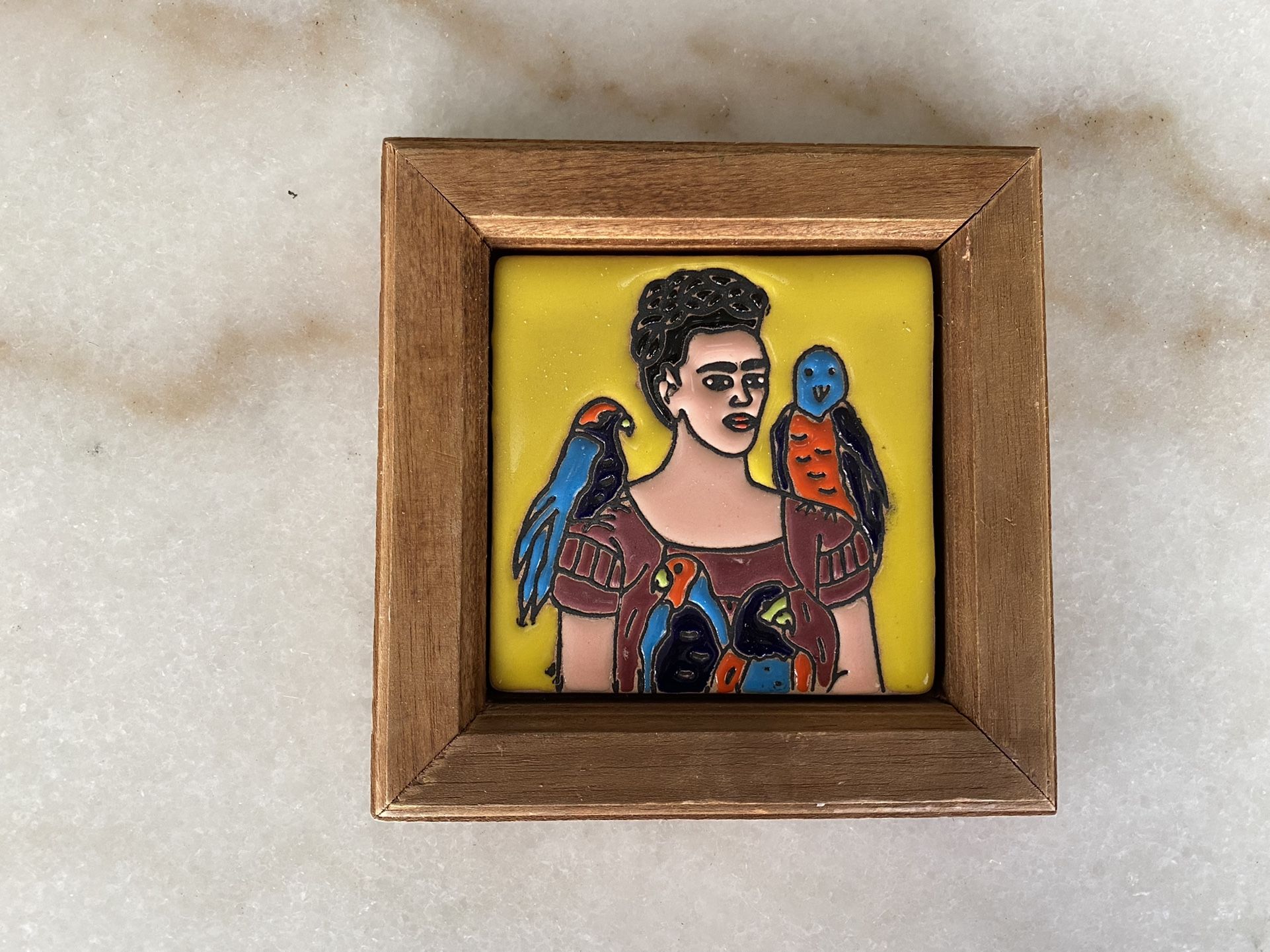 Small Frida Kahlo hand painted tile hanging. (Price is firm)