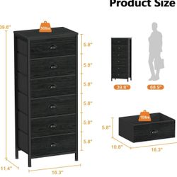 Tall Dresser with 6 Drawers,Vertical Bedside End Table & Chest for Bedroom,Black Storage Tower Dorm Nightstand with Fabric Drawer Organizer Unit Furni