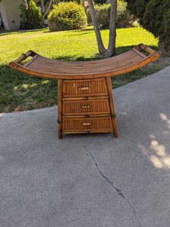 Klismos Vintage Bamboo & Rattan Curved Bench 3-Drawer Stool