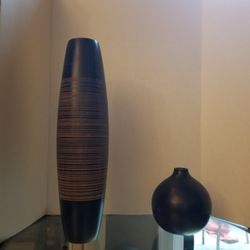 Crate And Barrel Wooden Carved Vase And Globe Vase