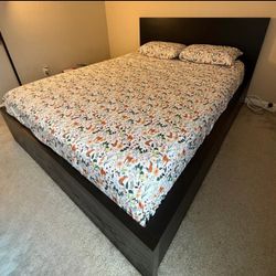 IKEA MALM High bed frame/4 storage boxes, dark brown veneer/Luröy, Queen size