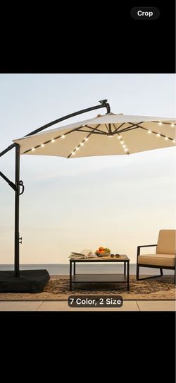 Brand new And Base, LED Lighted Offset Hanging Patio Outdoor Market Umbrella UPF50+ UV Protection with Easy Tilt And Crank, Outdoor Patio Furniture, H