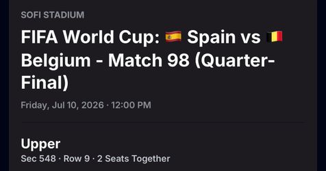 2026 Quarter Final Tickets Spain Vs Belgium