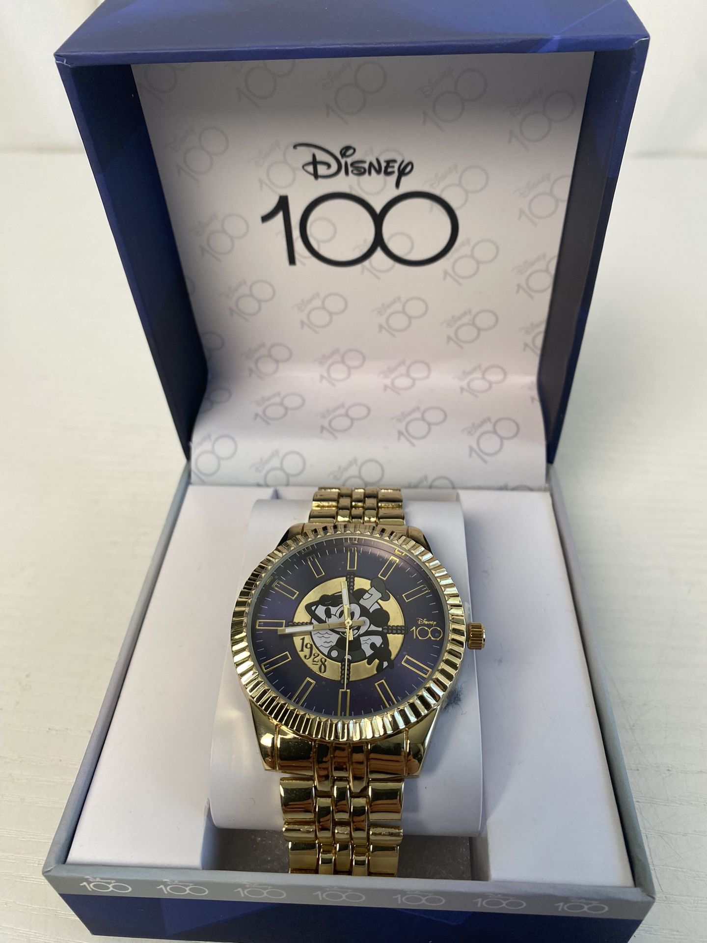 Disney 100th Anniversary Mickey Mouse Steamboat Willie Gold Bracelet Watch DIS2258BX (Brand New) Rare Collectors Item! (Retail $70)