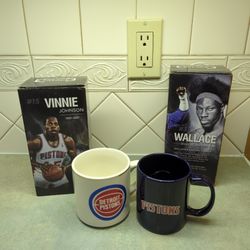Detroit Pistons Mugs And Figures- Ben Wallace And Vinnie Johnson