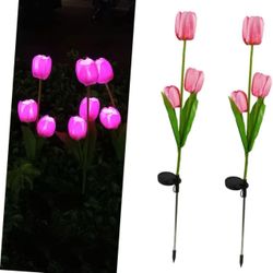 Sosoport 2 Pack Solar Led Tulip Lights Garden Stake Lights Outdoor Garden Decor Waterproof Solar Flower Lamps Led Garden Lamps for Patio Landscape Lam