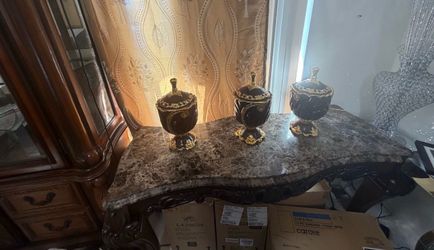 3 piece coffee table gold & brown