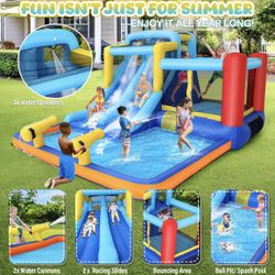 Whubefy 15x9.95Ft Bounce House Water Slide Park for Kids 3-6, Inflatable Water Slide Bouncy House with Slide,Big Pool,Bouncer Area,Blower, Blow Up Wat