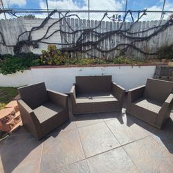 Outdoor Patio  wicker set.  1 Love seat 50 " wide , 32 " hieght, 33 " deep, 2 regularchairs  32 inches width,  33 height and 24 deep