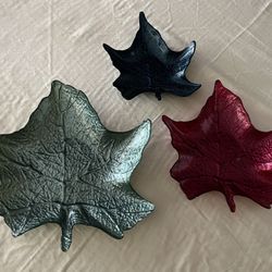 Turkish Glass Nesting Maple Leaf Fall Serving Plates Set Of 3 