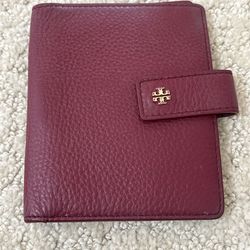 Tory Burch Maroon Pebbled Leather Passport Holder