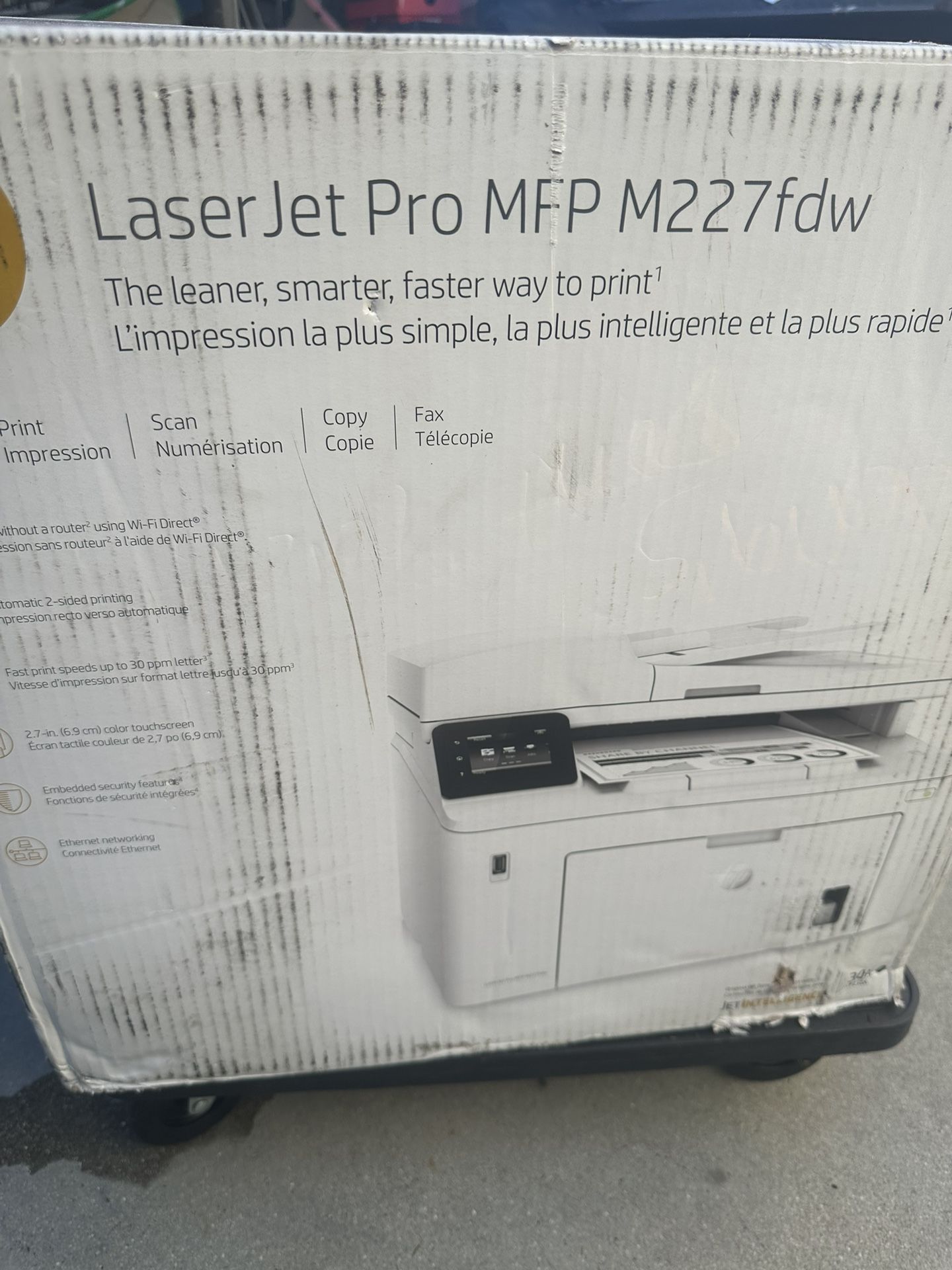 HP LaserJet Pro MFP M227fdw Wireless Monochrome All-in-One Printer with built-in Ethernet & 2-sided printing, works with Alexa (G3Q75A) White