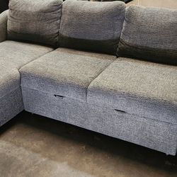 Coddle Aria Fabric Sleeper Sofa with Reversible Chaise and Storage, Gray
