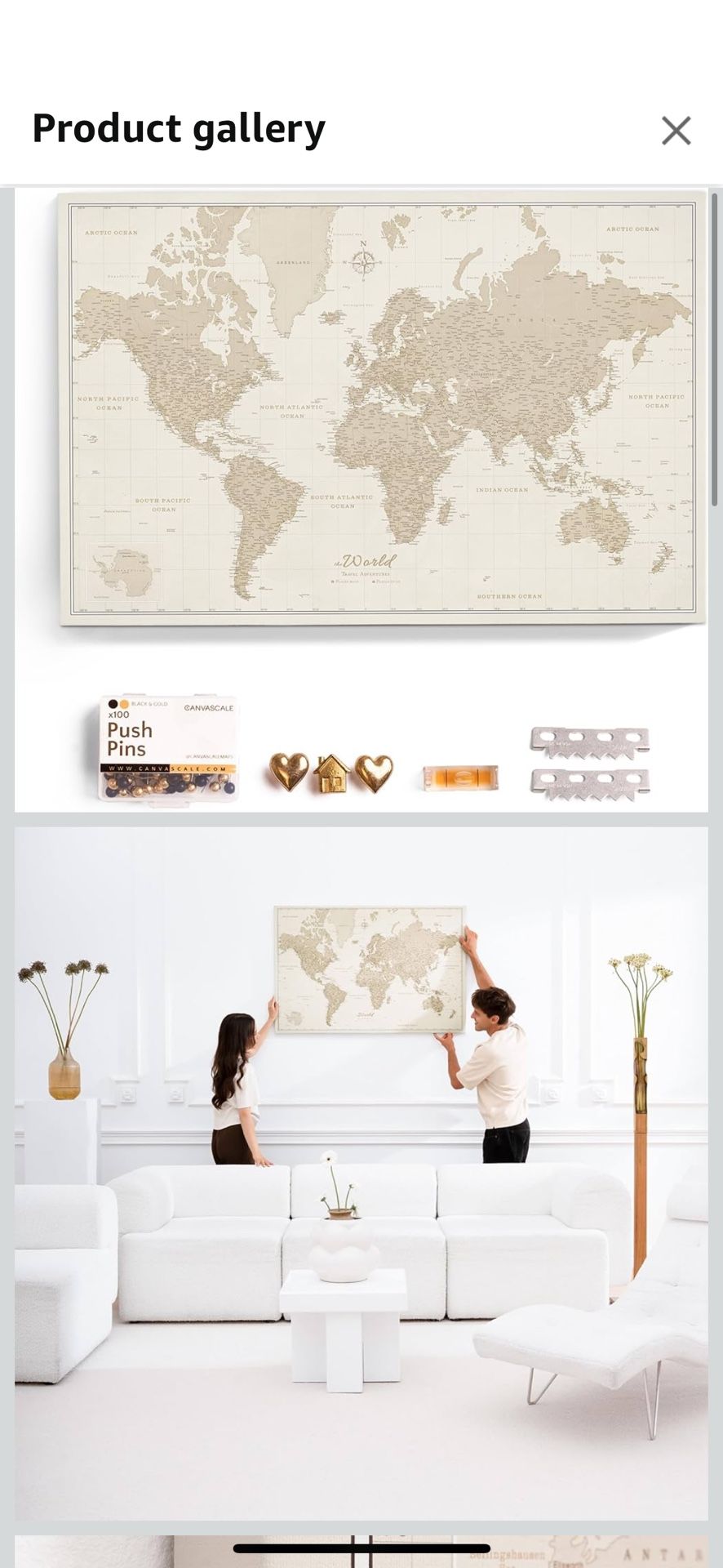 Canvas World Map with Cork Pin Board 17A/18A