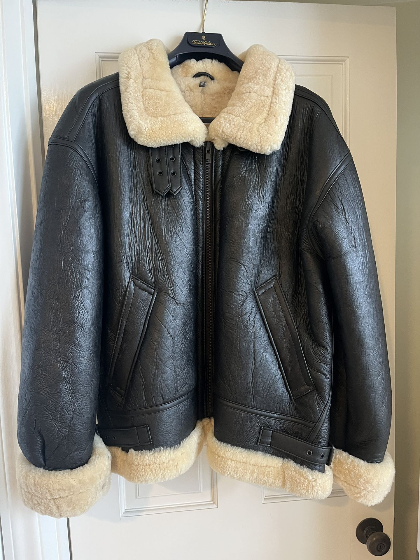 Shearling B-3 Aviation Style Bomber Jacket - Medium