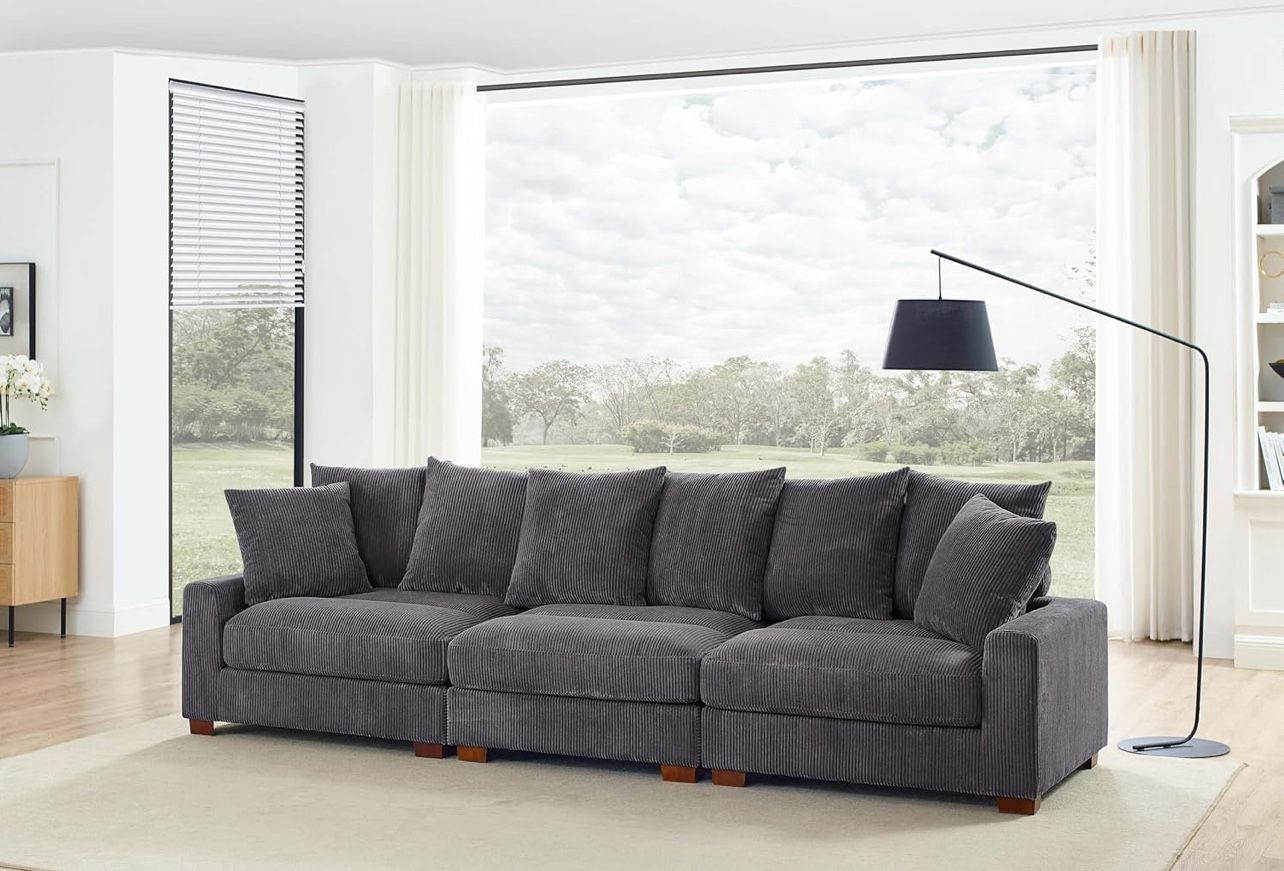 Grey Corduroy sofa (3 Pc) 