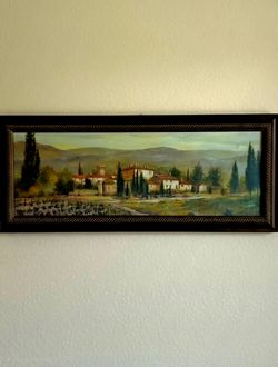 impressionist-style landscape painting, titled "Uzzano" (or sometimes "Bagni di Lucca"), is a work by artist Joe Sambataro. 40.5"×16.5" Framed
