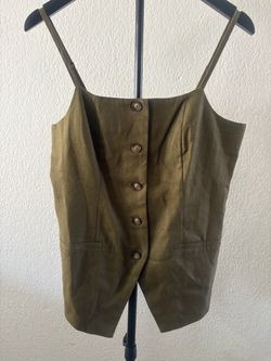 Olive Green Button-Front Sleeveless Top