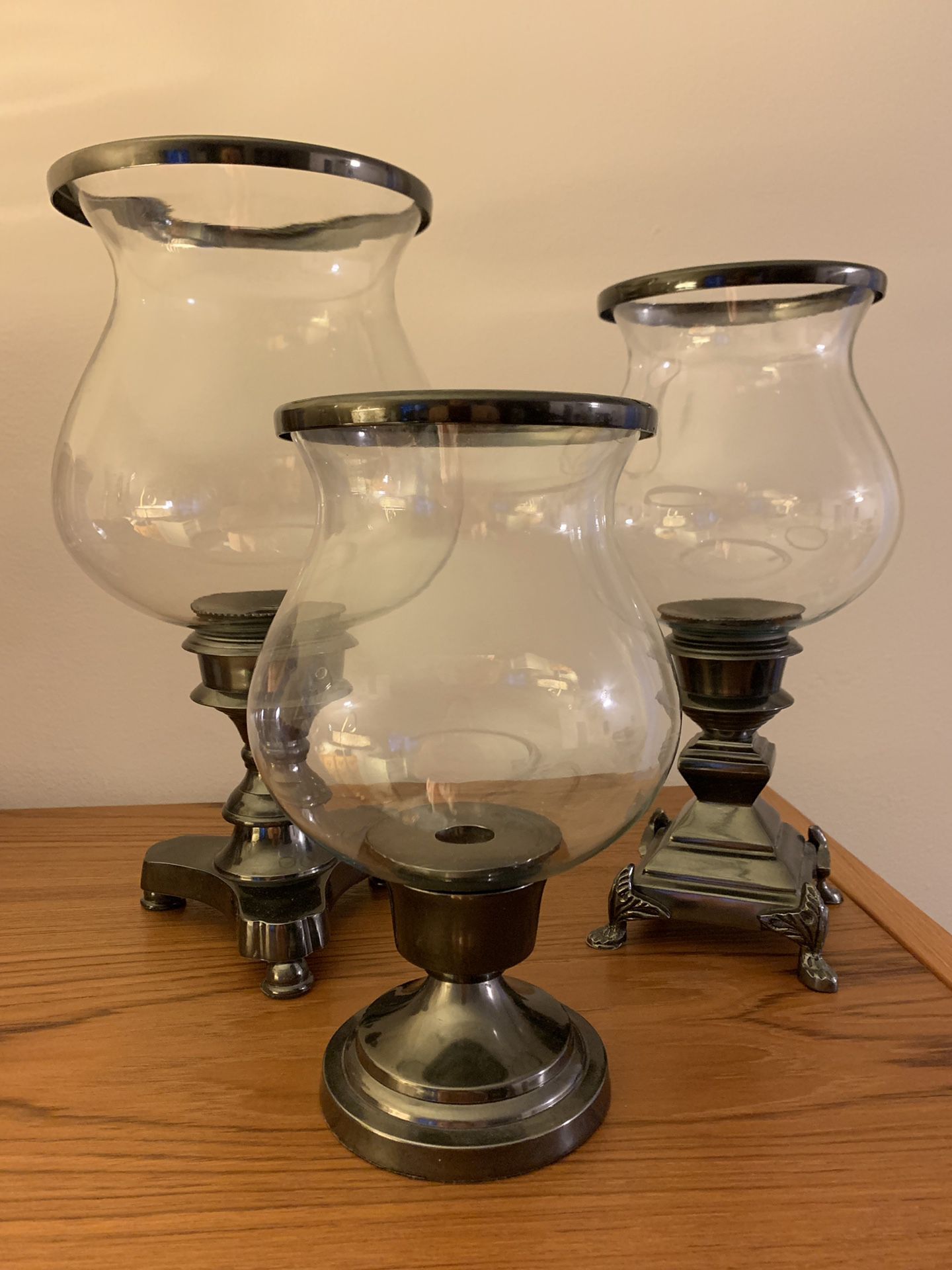 Glass and metal candle holders