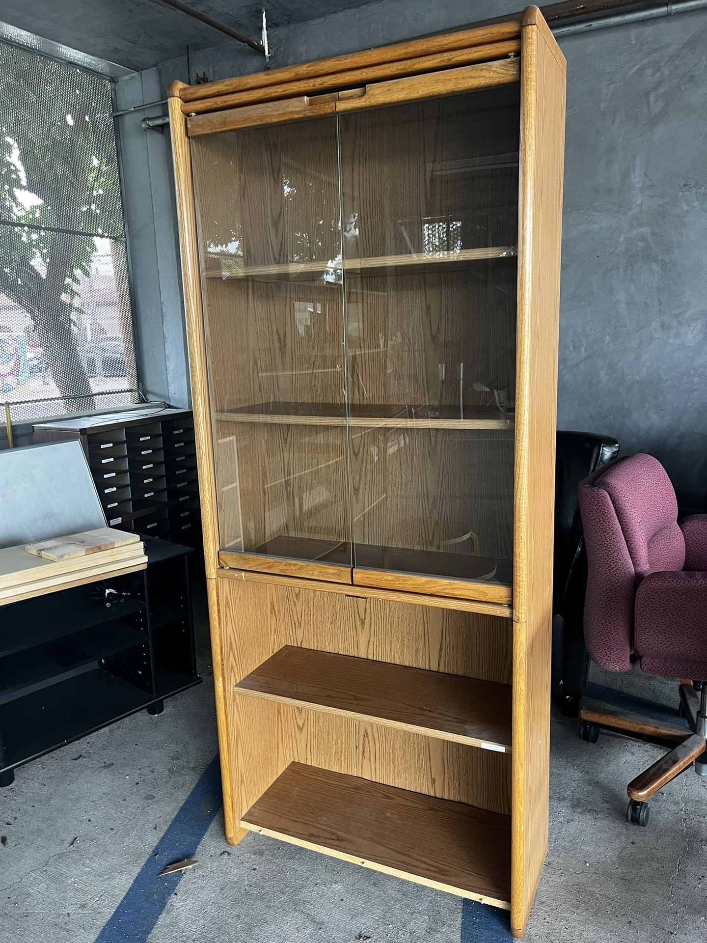 Wooden Bookshelf Glass Doors