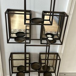 Deco/accent/ metal mantel 4 mirrored small mirrors w/7 small candle vertical holders wall.