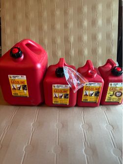 Midwest gas cans. 5 gallon, 2 gallon and 1 gallon.
