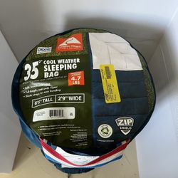 New Ozark Trail 35-Degree Cool Weather Adult Sleeping Bag - Blue - 6.5 Tall 