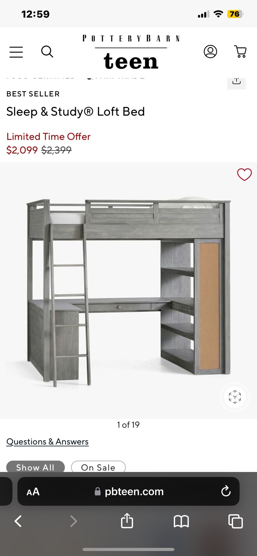 Pottery Barn Teen Full Sleep & Study Loft Bed