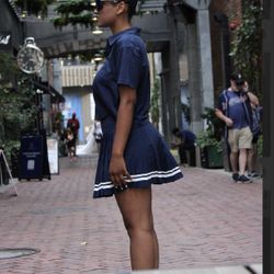 Navy Blue Polo Shirt With Skirt Set 